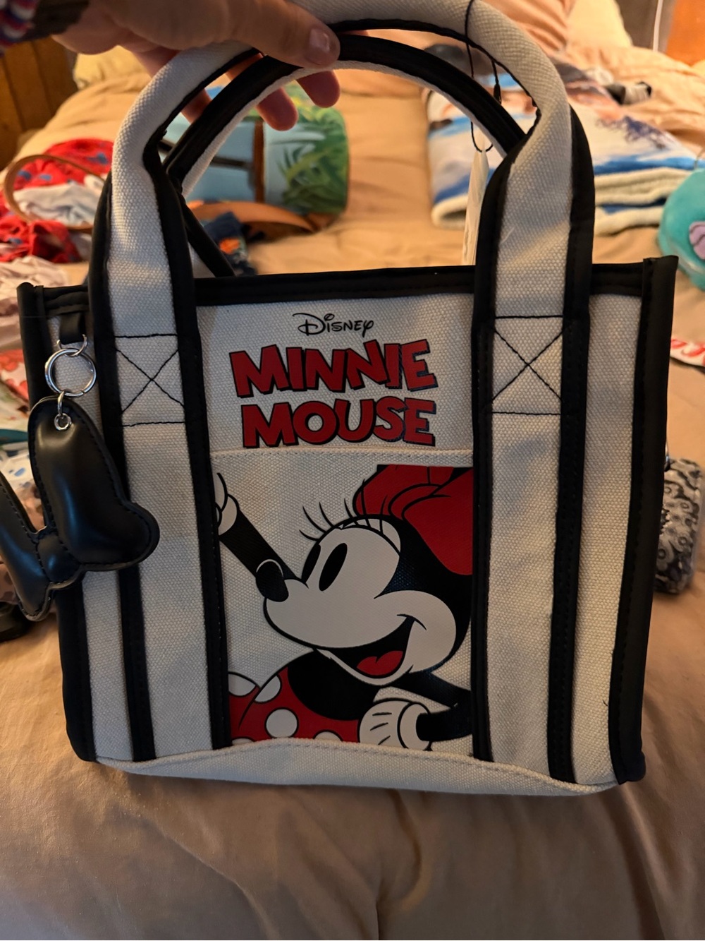 Disney Minnie Mouse Canvas Tote in White, Black & Red